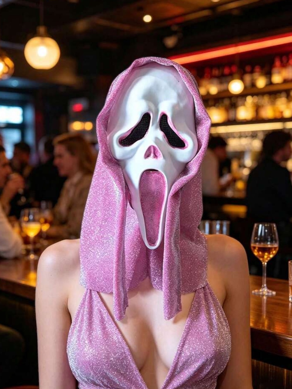 Pink Glitter Ghost Mask, Stage Performance Killer Role-Playing Mask, Halloween,